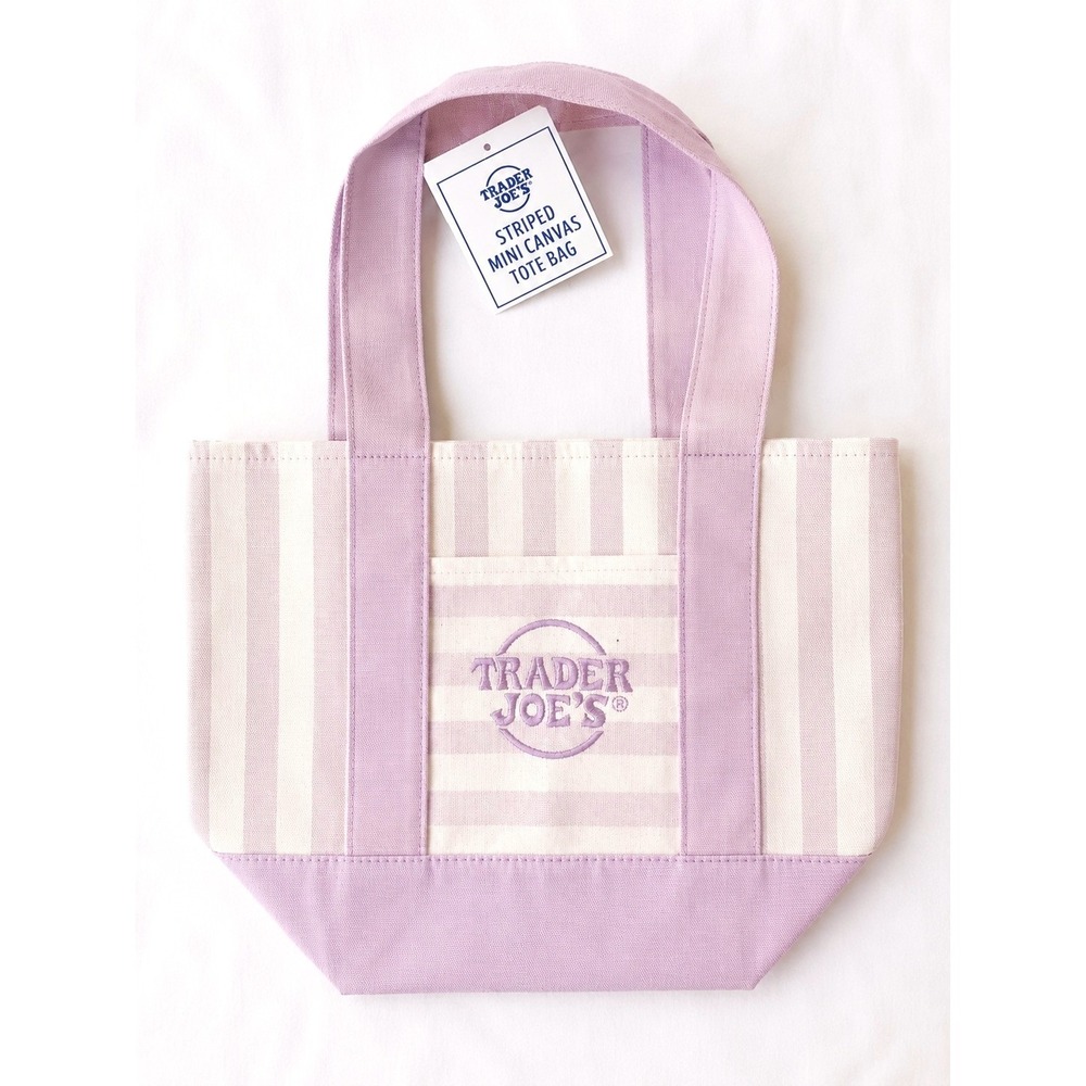 Trader Joes Striped Mini Canvas Tote Bag NWT Pink Limited Summer Ed. QUICK SHIP